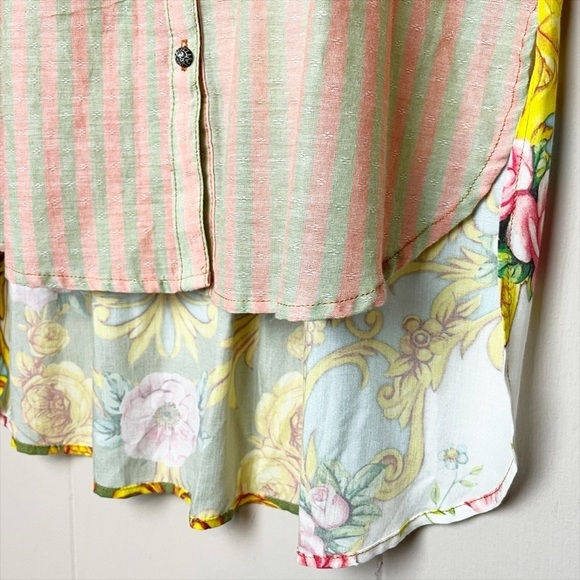 Aratta Silent Journey Button Up Tunic Shirt XS boho floral top stripes beaded - Picture 5 of 14